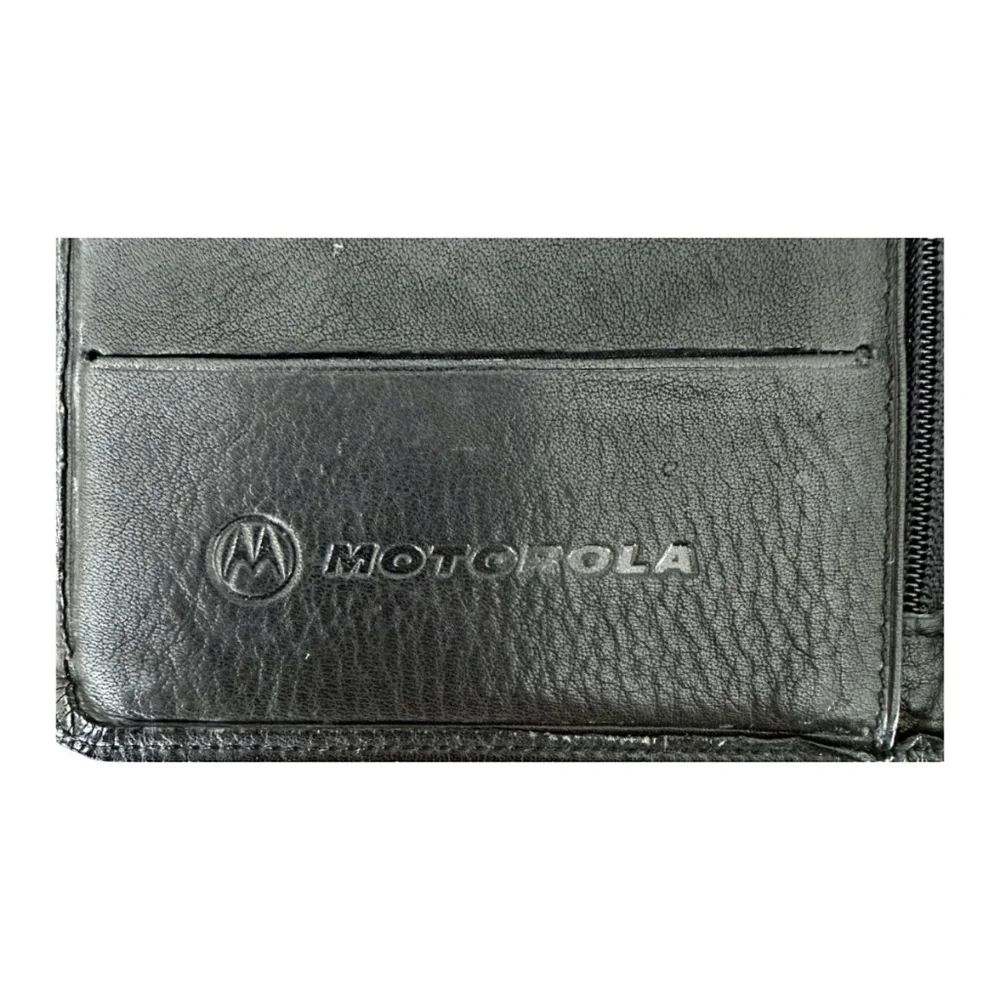 Motorola Vintage Black Leather Travel Document Holder Organizer Wallet Case Rare